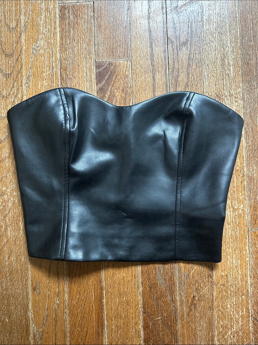 Black Faux Leather Strapless Bustier - Women Accessories
